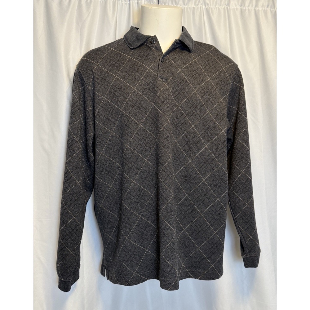 Men's Haggar XL Long Sleeve Pullover Diamond Jacquard Classic Fit Polo Shirt